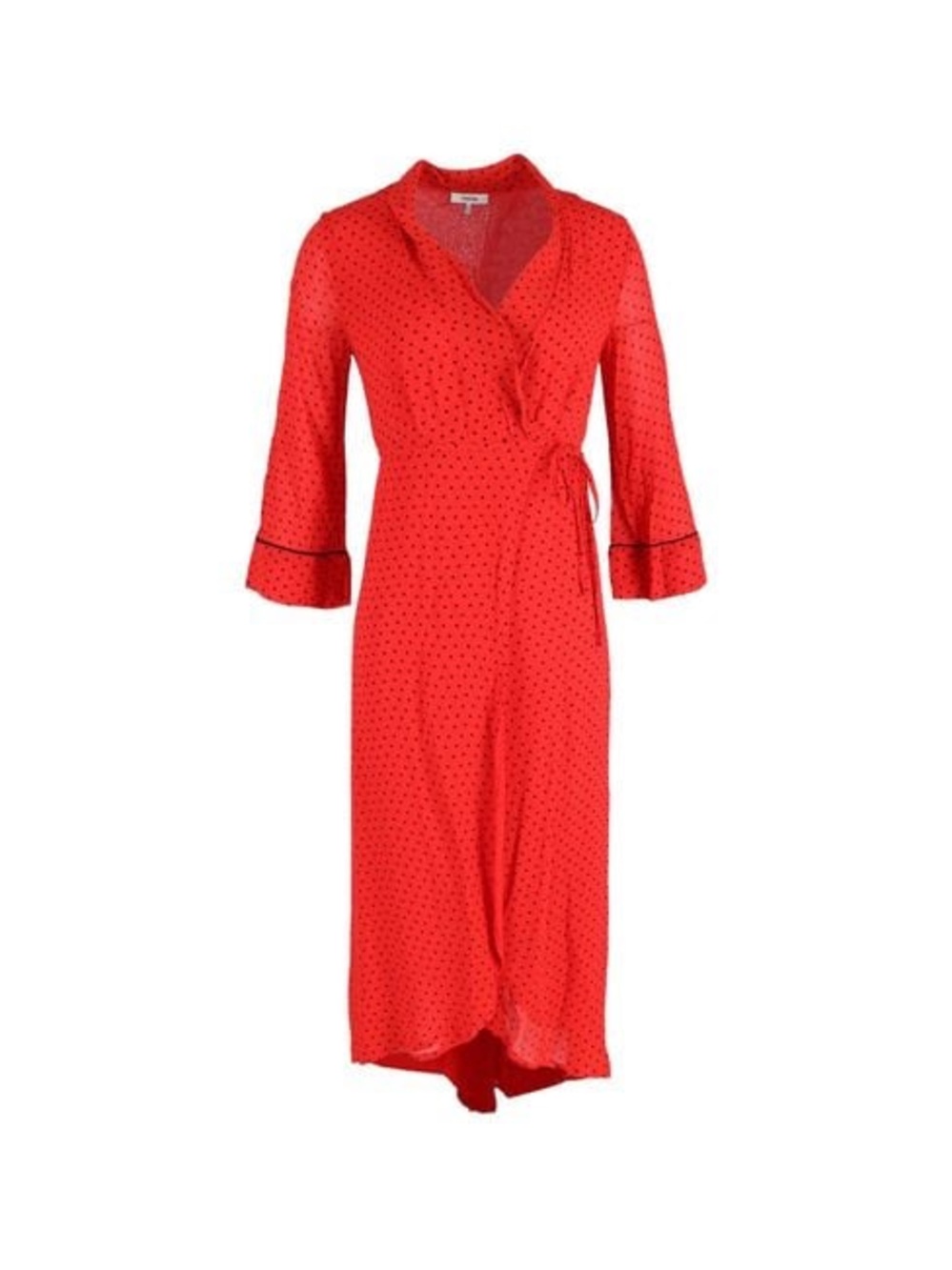 GANNI Polka-dot Wrap Midi Dress in red with a black polka-dot French 34/ US 2